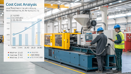 Graph showing decreasing cost per part with volume