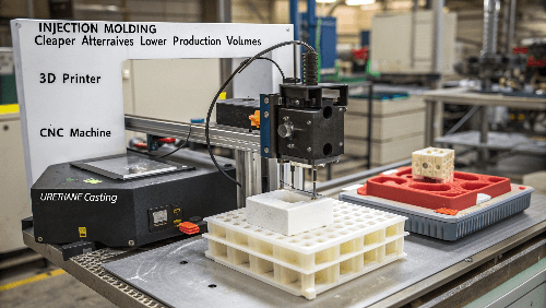 Comparison graphic: Injection Molding vs 3D Printing vs Casting