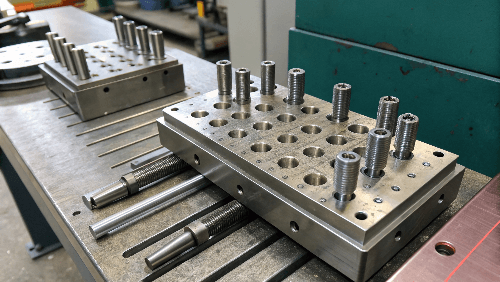 Image showing leader pins and bushings on mold halves