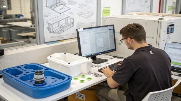alt text: A CAD design screen showing optimized part design for sustainability