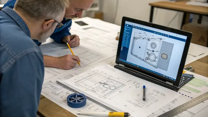 Engineer discussing DFM with manufacturer