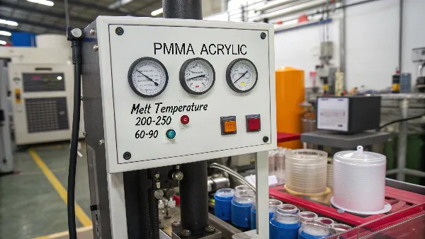 Close-up of molten plastic or temperature controller display