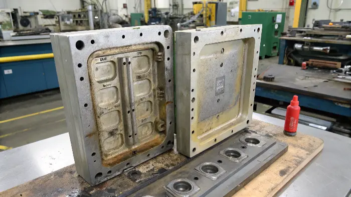 A collection of different steel blocks used for mold components