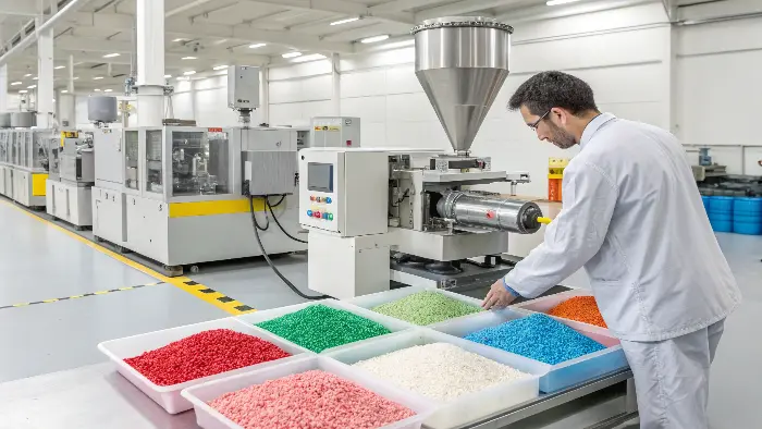 alt text: precise dosing of masterbatch into injection molder