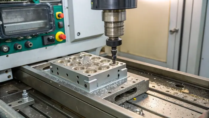 alt text: Mold halves closing precisely on a plastic part