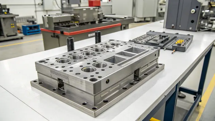 A simple mold next to a complex, multi-cavity mold to show the difference.