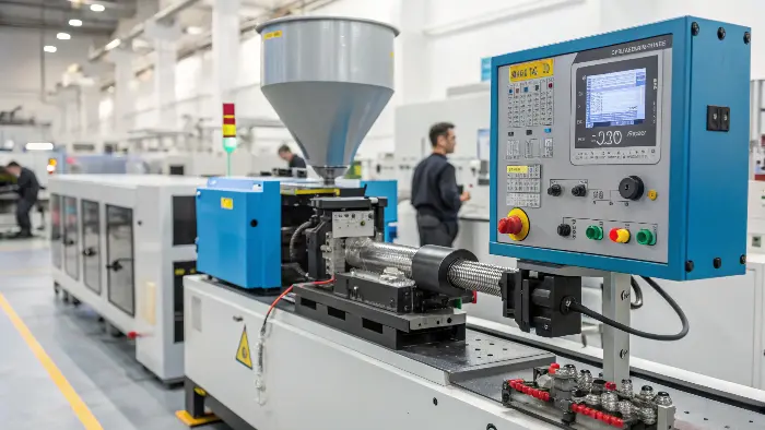 Control panel of an injection molding machine showing different variables