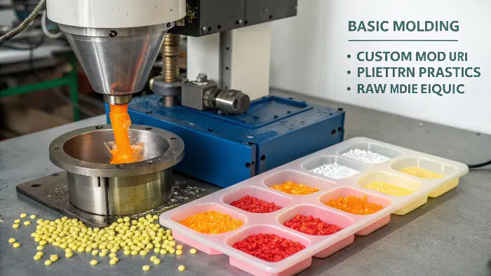 Diagram showing the basic components of an injection molding machine