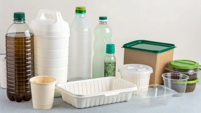 plastic items made from recycled and bio-based materials