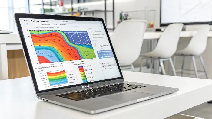 A computer screen showing a colorful mold flow analysis simulation