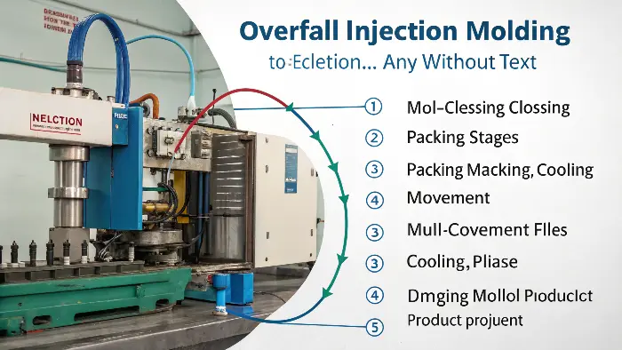 A graph showing the percentage of time for each stage in the injection molding cycle