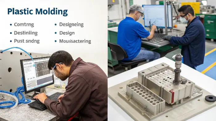 A flowchart illustrating the steps of the plastic molding process