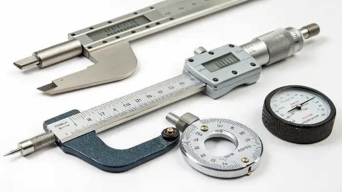 alt text: Caliper precisely measuring a plastic injection molded component