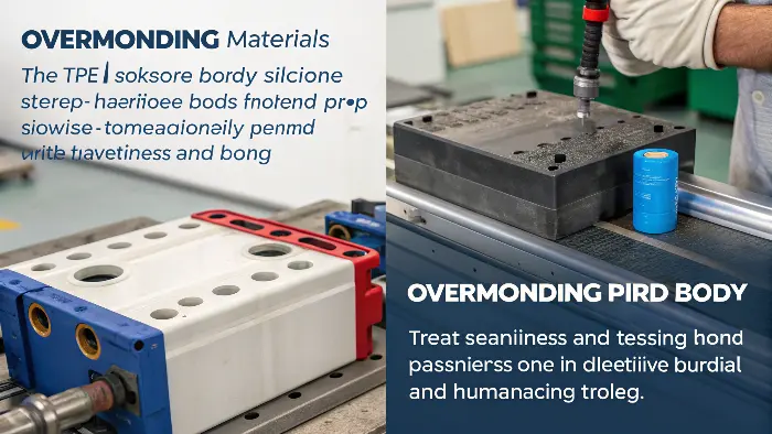 A diagram showing a two-shot molding process for TPE overmolding