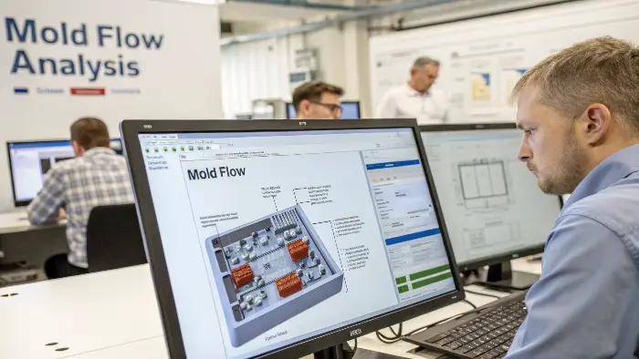A chart showing cost savings and time reduction from using mold flow analysis
