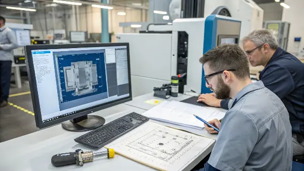 A highly detailed CAD design of an injection mold on a computer screen.