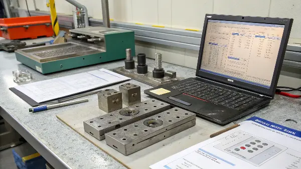 An assortment of different mold steel blocks and rods.