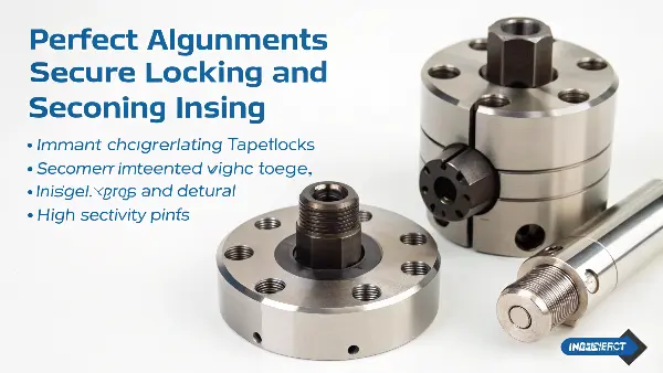 Close-up of alignment pins and locking bolts on a mold insert