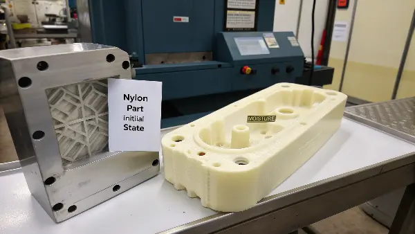 Moisture Effect on Nylon Dimensional Stability A nylon part being measured with calipers, showing the importance of dimensional stability