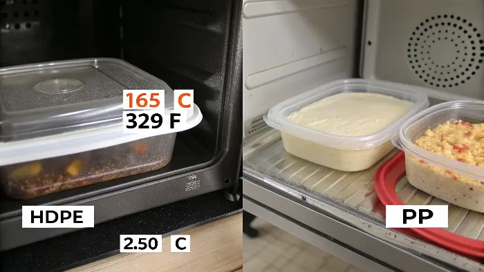 A food container being safely used in a microwave