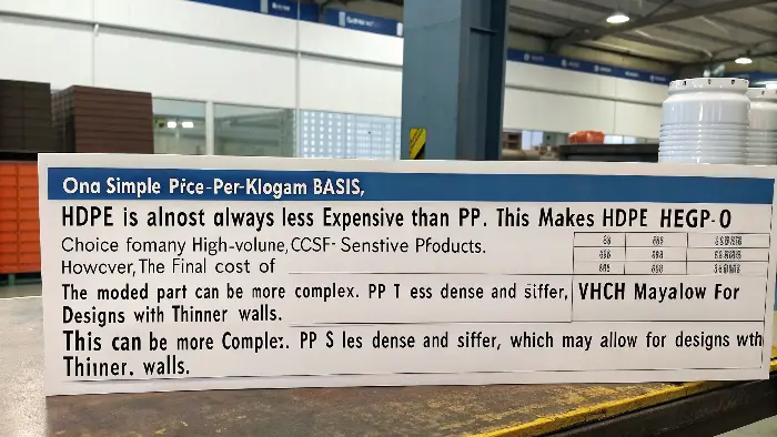A scale weighing equal volumes of HDPE and PP pellets