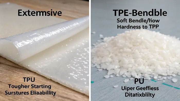 A side-by-side photo of a soft TPE grip and a tough TPU phone case, showing different flexibilities.