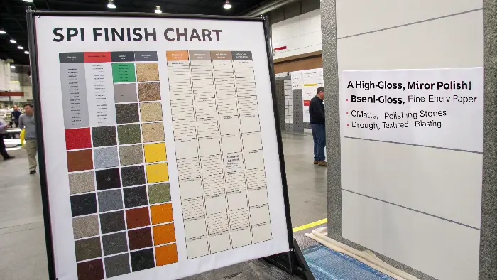 A visual guide showing different SPI finishes on plastic parts