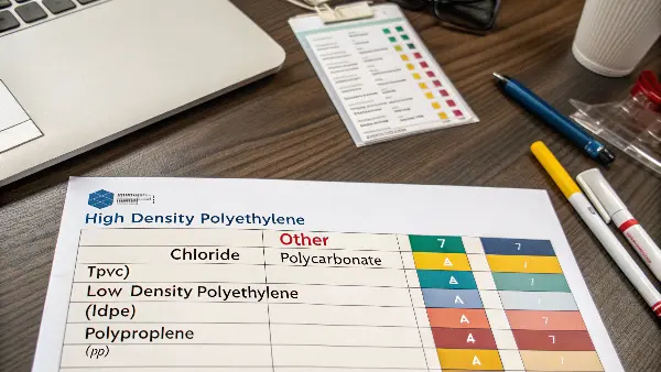 Chart showing the 7 resin identification codes and examples of products for each.