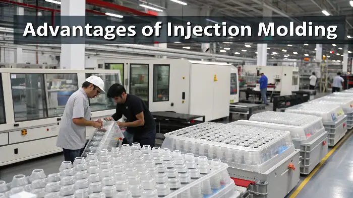 A large batch of identical injection molded parts