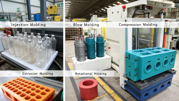 An infographic showing icons for the five main types of plastic molding.