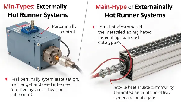 Different types of hot runner nozzles, including valve gate and hot tip