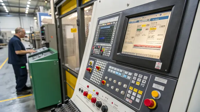 A close-up of an operator mounting a mold into an injection molding machine.