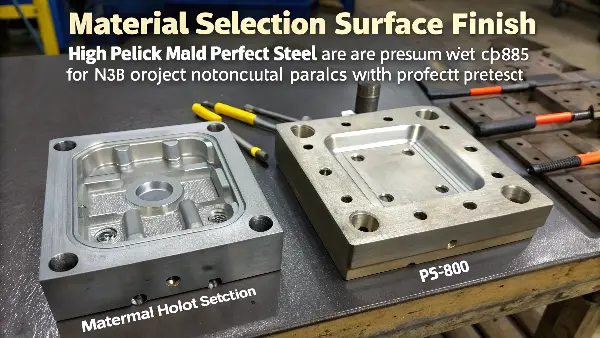 Different types of mold steel blocks with labels like P20, S136, and NAK80.