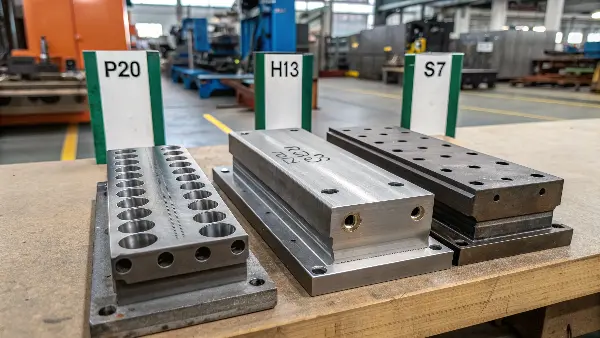 A close-up of a textured P20 steel mold surface