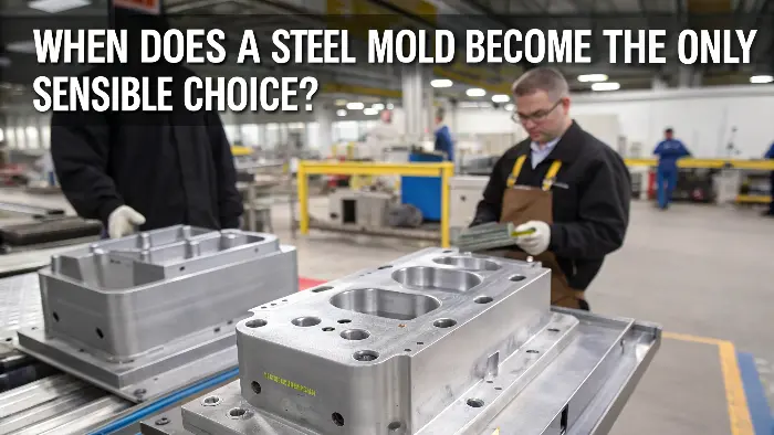 A close-up of a hardened steel mold cavity showing intricate details and a polished surface.