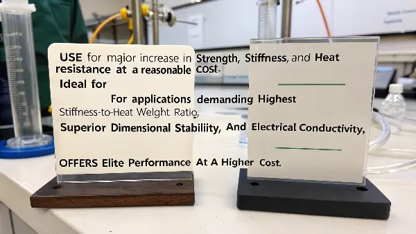 Glass-Filled vs Carbon-Filled Nylon Close-up of glass-filled and carbon-filled nylon pellets