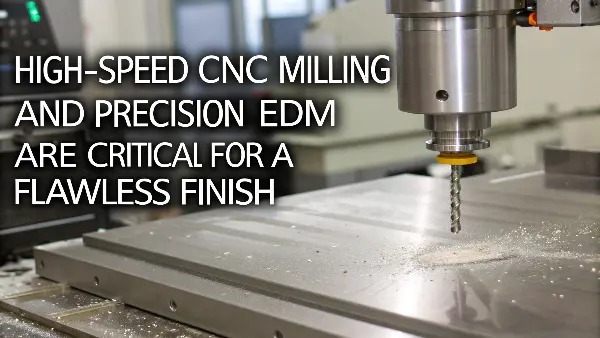 A high-speed CNC machine precisely milling the complex geometry of a mold cavity.