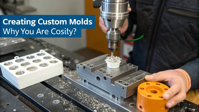 A complex injection mold opened up to show its core and cavity sides