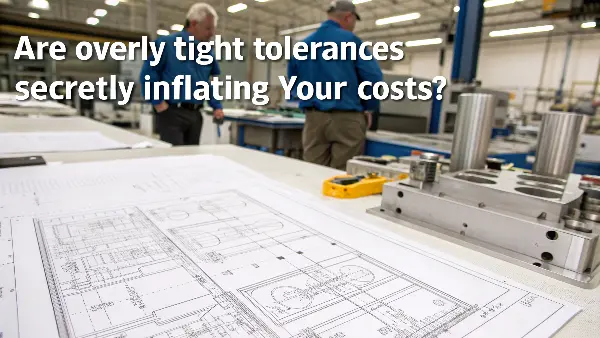 A caliper measuring a plastic part with tolerance callouts in the background