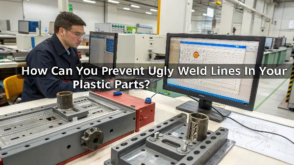 A close-up of a plastic part showing a visible weld line