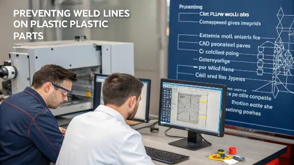 CAE mold flow analysis software showing plastic flow fronts merging