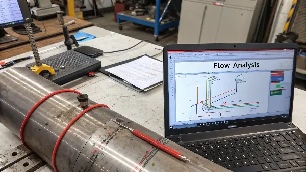 An image showing a weld line on a plastic part and its corresponding flow analysis result