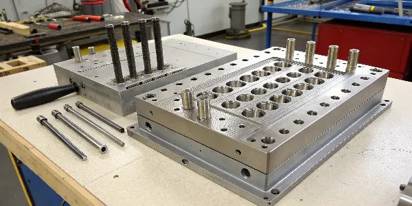 CAD Redesign of Ejector System A CAD drawing showing the old and new ejector pin layout on the mold design.