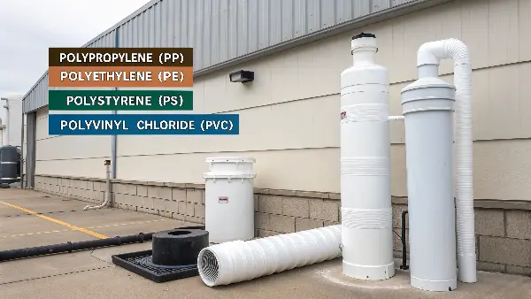 A collection of parts made from PP, PE, PS, and PVC