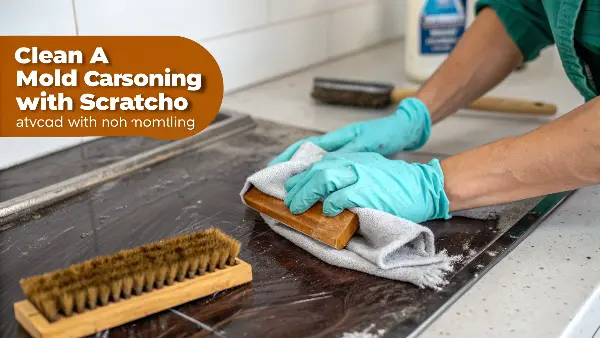 Safe Mold Cleaning Tools A collection of safe mold cleaning tools: soft cloths, wooden scrapers, and cleaning solution