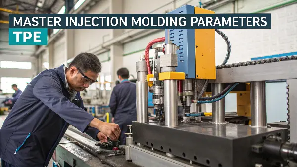 A close-up of a TPE part being ejected from an injection mold.