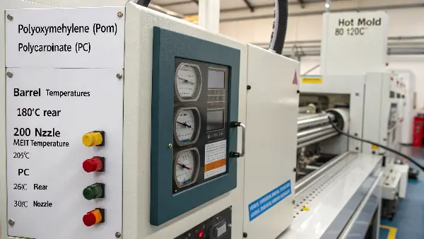 Side-by-side comparison of a clear Polycarbonate lens and an opaque white POM gear.