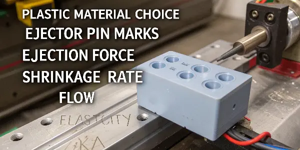 A close-up view of a plastic part showing faint ejector pin marks