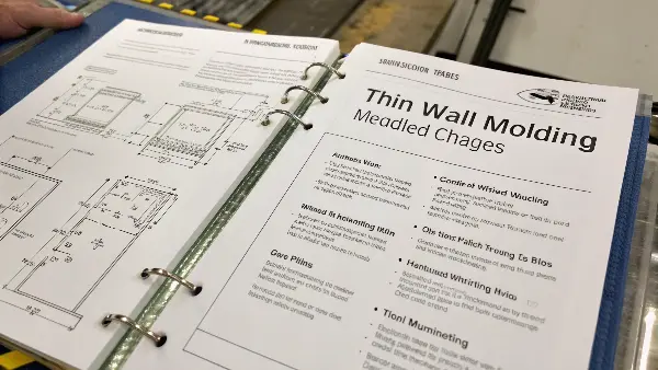 A CAD screenshot showing a thin-walled part with highlighted areas for uniform thickness and generous radii.