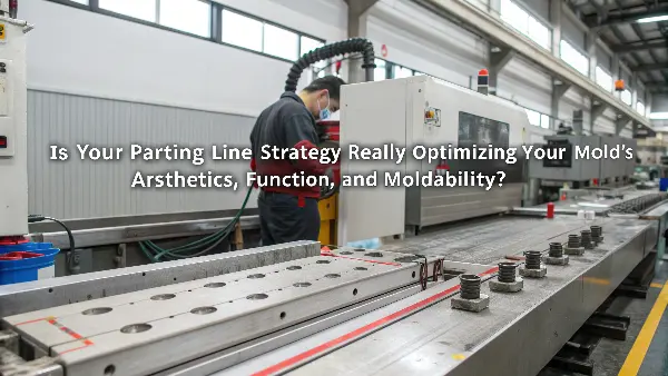 A 3D model of a plastic part showing an ideal parting line location.